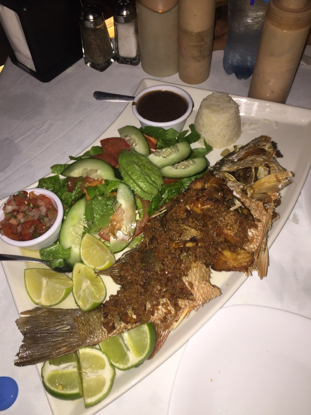 Giant fried fresh red snapper with garlic for two.